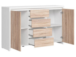 Arte Kaspian 144Cm Sideboard In White Matt & Sonoma Oak, Modern 2 Door 4 Drawer Storage Cabinet - thumbnail 3