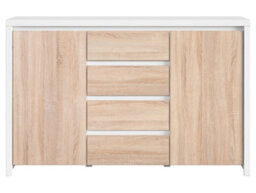 Arte Kaspian 144Cm Sideboard In White Matt & Sonoma Oak, Modern 2 Door 4 Drawer Storage Cabinet - thumbnail 2