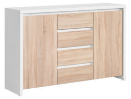 Arte Kaspian 144Cm Sideboard In White Matt & Sonoma Oak, Modern 2 Door 4 Drawer Storage Cabinet - thumbnail 1