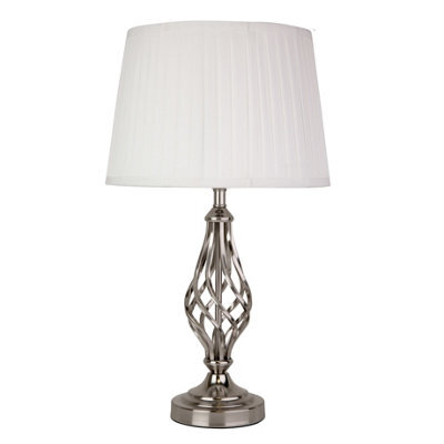 Lighting Supermarket Queenswood Traditional Barley Twist Table Lamp With Ivory Pleated Shade - Silver Chrome - image 1