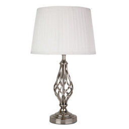 Lighting Supermarket Queenswood Traditional Barley Twist Table Lamp With Ivory Pleated Shade - Silver Chrome - thumbnail 1