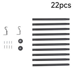 Living And Home Glossy Black Multi-Section Metal Telescopic Curtain Rod And Bracket, 366-427Cm