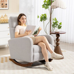 Homcom Modern High Back Corduroy Leisure Rocking Chair For Nursery, Grey - thumbnail 8