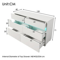 Matteo White Led Sideboard Dresser With 6 Soft-Close Drawers & Integrated Handles - Modern Chest For Bedroom, 71X120X40Cm - thumbnail 2