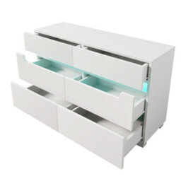 Matteo White Led Sideboard Dresser With 6 Soft-Close Drawers & Integrated Handles - Modern Chest For Bedroom, 71X120X40Cm - thumbnail 4