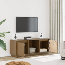 Berkfield Modern Tv Cabinet Honey Brown 110.5X35X44 Cm Solid Wood Pine - thumbnail 3