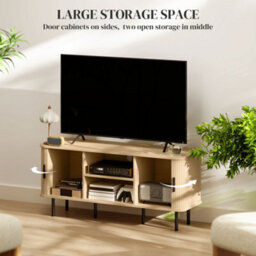 Wyld Haus Elnali 120Cm Oak-Tone Tv Unit With Shelves And Tambour Doors, Fits Up To 55-Inch Tvs - thumbnail 5