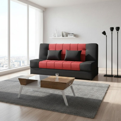 Sonia Sofa Bed With Storage Springs And Foam Stylish Living Room Or Guest Room Sofa With Cushions Black And Red - image 1