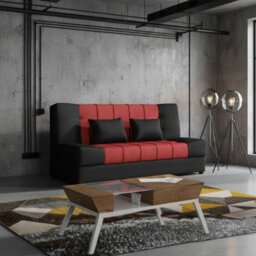 Sonia Sofa Bed With Storage Springs And Foam Stylish Living Room Or Guest Room Sofa With Cushions Black And Red - thumbnail 2
