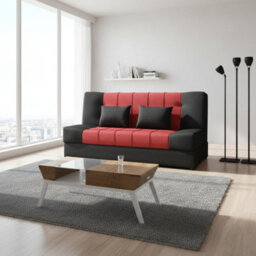Sonia Sofa Bed With Storage Springs And Foam Stylish Living Room Or Guest Room Sofa With Cushions Black And Red - thumbnail 1