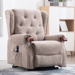 More4Homes Harrogate Single Motor Electric Rise Recliner Fabric Armchair Lift Riser Chair (Beige) - thumbnail 7