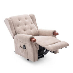 More4Homes Harrogate Single Motor Electric Rise Recliner Fabric Armchair Lift Riser Chair (Beige) - thumbnail 3