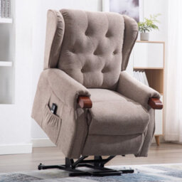More4Homes Harrogate Single Motor Electric Rise Recliner Fabric Armchair Lift Riser Chair (Beige)