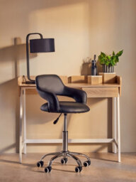 Orsina Ergonomic Black Pu Home Office Chair With Curved Back, Comfortable Work From Home Chair, Movable Chair - thumbnail 7