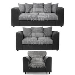 Furnishings For Less UK Luxor Jumbo Cord 3 + 2 + 1 Fabric 3 Piece Sofa Suite - Scatter Back Black And Grey - thumbnail 1