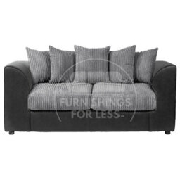 Furnishings For Less UK Luxor Jumbo Cord 3 + 2 + 1 Fabric 3 Piece Sofa Suite - Scatter Back Black And Grey - thumbnail 2