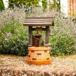 Wishing Well Solar Powered Water Fountain - Brick Effect Resin Outdoor Garden Cascading Water Feature - Measures H51 X 31Cm Dia - thumbnail 1