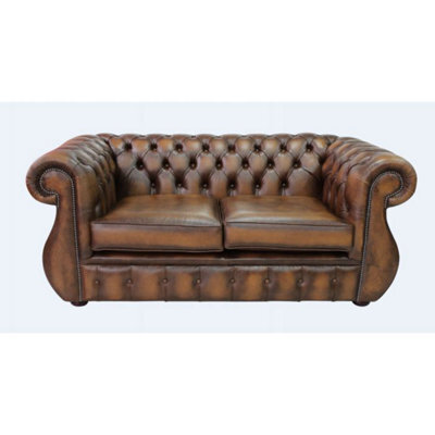 Chesterfield 2 Seater Antique Tan Real Leather Sofa Bespoke In Kimberley Style - image 1