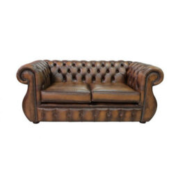 Chesterfield 2 Seater Antique Tan Real Leather Sofa Bespoke In Kimberley Style - thumbnail 2