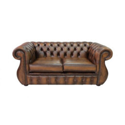 Chesterfield 2 Seater Antique Tan Real Leather Sofa Bespoke In Kimberley Style - thumbnail 4