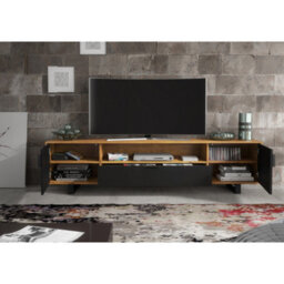 Creative Furniture Blackridge Tv Unit 200Cm - Dark Oak With Black Fluted Doors & Drawer - thumbnail 5