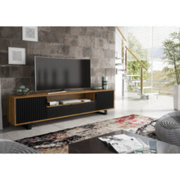 Creative Furniture Blackridge Tv Unit 200Cm - Dark Oak With Black Fluted Doors & Drawer - thumbnail 2