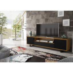Creative Furniture Blackridge Tv Unit 200Cm - Dark Oak With Black Fluted Doors & Drawer - thumbnail 8