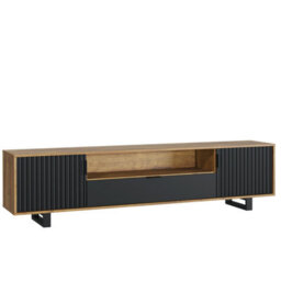 Creative Furniture Blackridge Tv Unit 200Cm - Dark Oak With Black Fluted Doors & Drawer - thumbnail 9