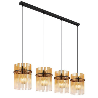 Luminosa Lighting Luminosa Gorley Bar Pendant Ceiling Light Matt Black Amber Glass Shade 4X E27 - image 1