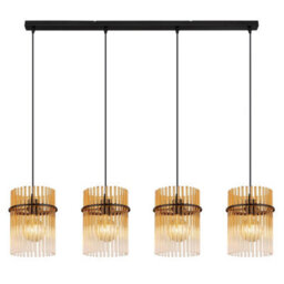 Luminosa Lighting Luminosa Gorley Bar Pendant Ceiling Light Matt Black Amber Glass Shade 4X E27 - thumbnail 3