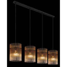 Luminosa Lighting Luminosa Gorley Bar Pendant Ceiling Light Matt Black Amber Glass Shade 4X E27 - thumbnail 4