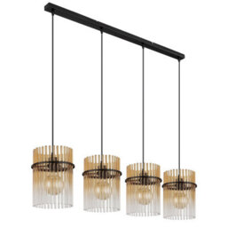 Luminosa Lighting Luminosa Gorley Bar Pendant Ceiling Light Matt Black Amber Glass Shade 4X E27 - thumbnail 2