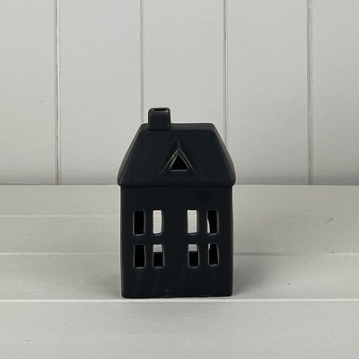Four Candle Satchville Black Ceramic House Tealight Holder - image 1