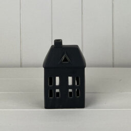 Four Candle Satchville Black Ceramic House Tealight Holder - thumbnail 1