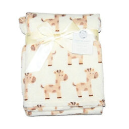 Kav Soft Fleece Wrap Blanket-75Wx100L Cm Soft Unisex Pram Cot Crib Moses Basket Giraffe Print Gift Set For Newborn Babies (Beige) - thumbnail 1