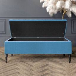 137Cm Paris Striped Ottoman Storage Bench- Plush Velvet Shoe Bench - Duck Egg Upholstery Footstool With Storage - thumbnail 2