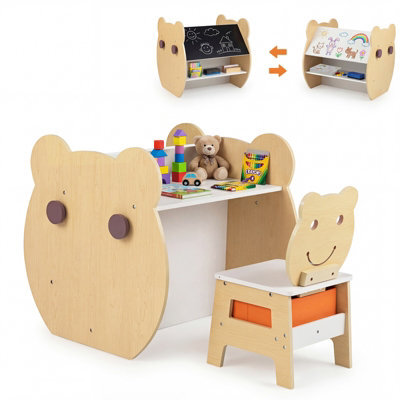 Gainoom Kids' White Art Table & Chair 3-In-1 Toddler Activity Table W/ Reversible Whiteboard - image 1