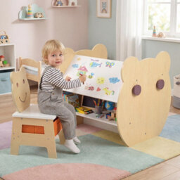 Gainoom Kids' White Art Table & Chair 3-In-1 Toddler Activity Table W/ Reversible Whiteboard - thumbnail 3