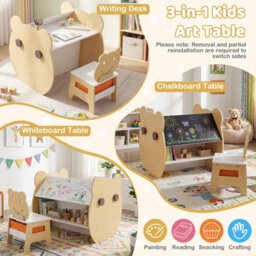 Gainoom Kids' White Art Table & Chair 3-In-1 Toddler Activity Table W/ Reversible Whiteboard - thumbnail 7