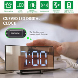 Modern Curved Led Digital Alarm Clock With Mirror Display, Usb Power, Snooze & Temp. For Bedside & Office - thumbnail 8