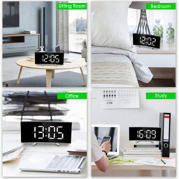 Modern Curved Led Digital Alarm Clock With Mirror Display, Usb Power, Snooze & Temp. For Bedside & Office - thumbnail 3