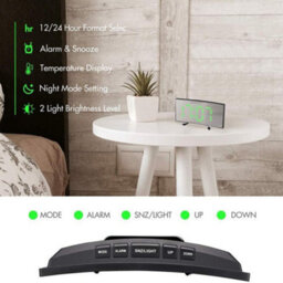 Modern Curved Led Digital Alarm Clock With Mirror Display, Usb Power, Snooze & Temp. For Bedside & Office - thumbnail 4