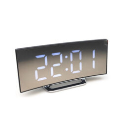 Led Curved Digital Alarm Clock Usb Temperature Mirror Display Snooze Bedside White
