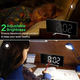 Modern Curved Led Digital Alarm Clock With Mirror Display, Usb Power, Snooze & Temp. For Bedside & Office - thumbnail 2