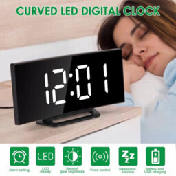 Modern Curved Led Digital Alarm Clock With Mirror Display, Usb Power, Snooze & Temp. For Bedside & Office - thumbnail 7