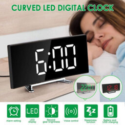 Modern Curved Led Digital Alarm Clock With Mirror Display, Usb Power, Snooze & Temp. For Bedside & Office - thumbnail 5