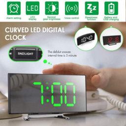 Modern Curved Led Digital Alarm Clock With Mirror Display, Usb Power, Snooze & Temp. For Bedside & Office - thumbnail 6