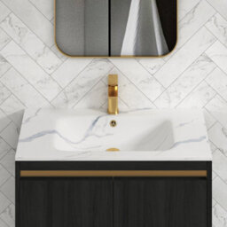 Royal Bathrooms Orion 800mm Floor Standing Bathroom Vanity Unit 2 Door Hale Black With Carrara White Basin & Chrome Accent Trim - thumbnail 7
