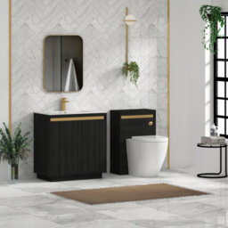 Royal Bathrooms Orion 800mm Floor Standing Bathroom Vanity Unit 2 Door Hale Black With Carrara White Basin & Chrome Accent Trim - thumbnail 4