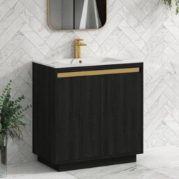 Royal Bathrooms Orion 800mm Floor Standing Bathroom Vanity Unit 2 Door Hale Black With Carrara White Basin & Chrome Accent Trim - thumbnail 6